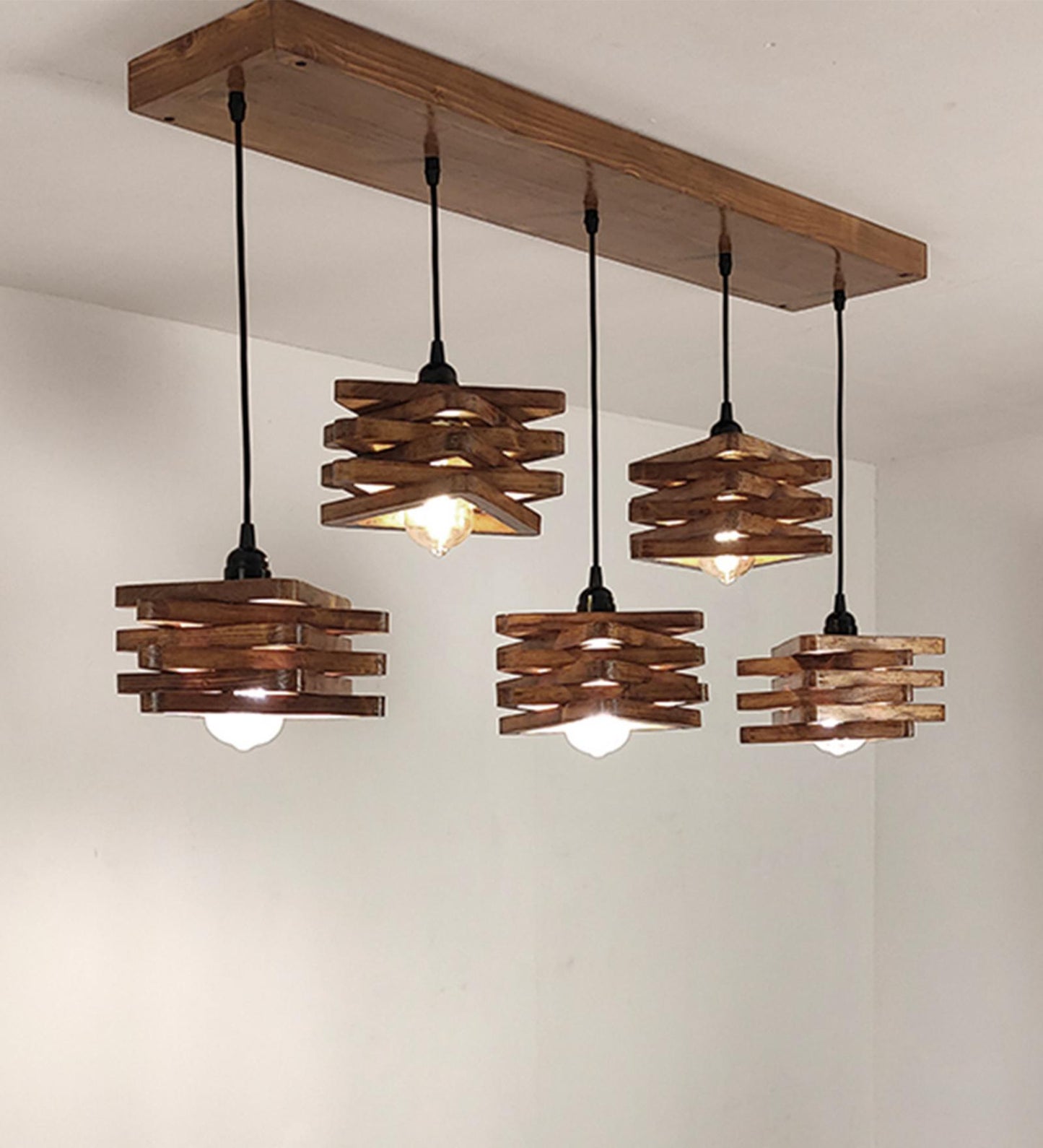 Lapis Brown Wooden 5 Series Hanging Lamp
