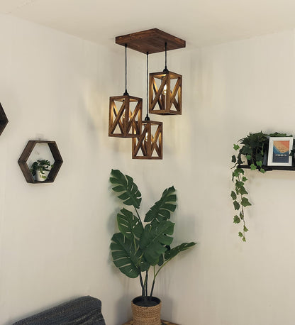 Teach Brown Wooden Cluster hanging Lamp