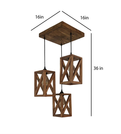 Teach Brown Wooden Cluster hanging Lamp