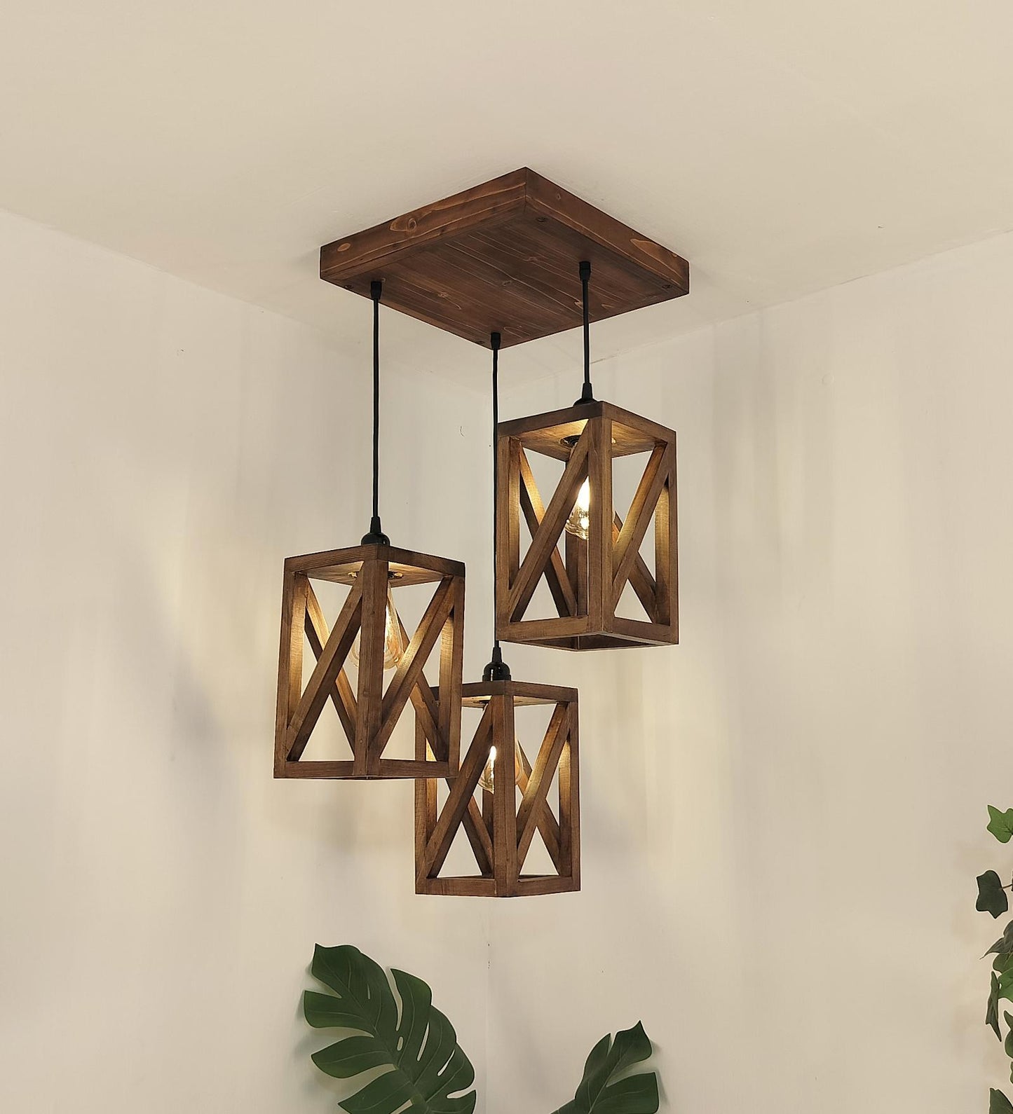 Teach Brown Wooden Cluster hanging Lamp