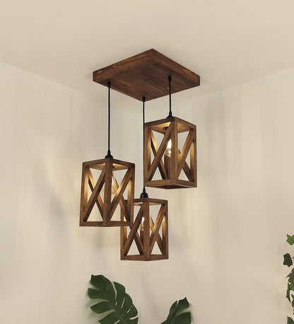Teach Brown Wooden Cluster hanging Lamp