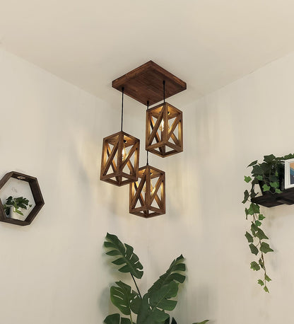 Teach Brown Wooden Cluster hanging Lamp