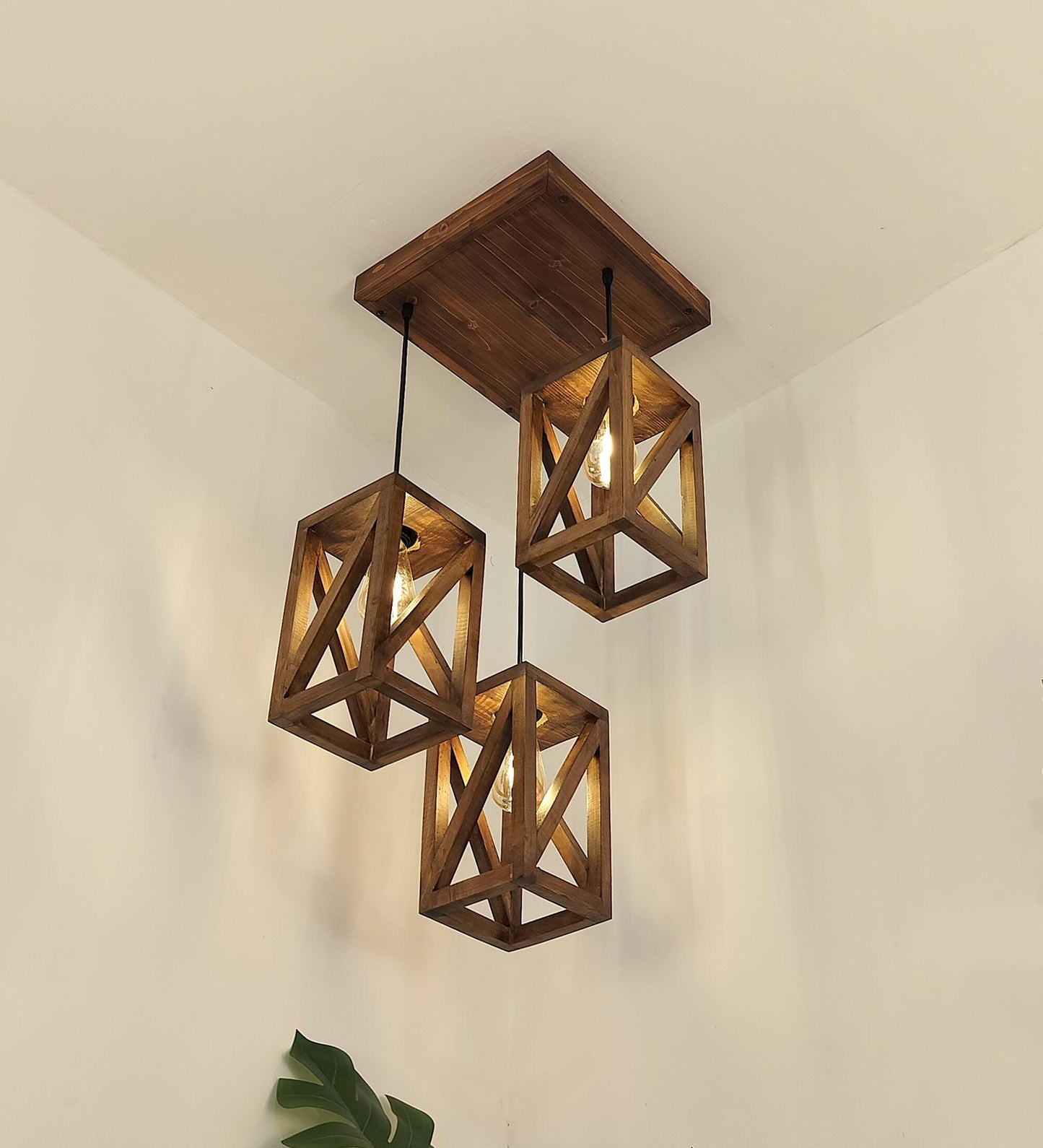 Teach Brown Wooden Cluster hanging Lamp