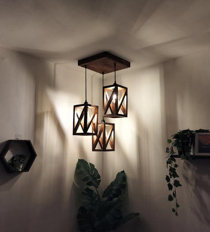 Teach Brown Wooden Cluster hanging Lamp