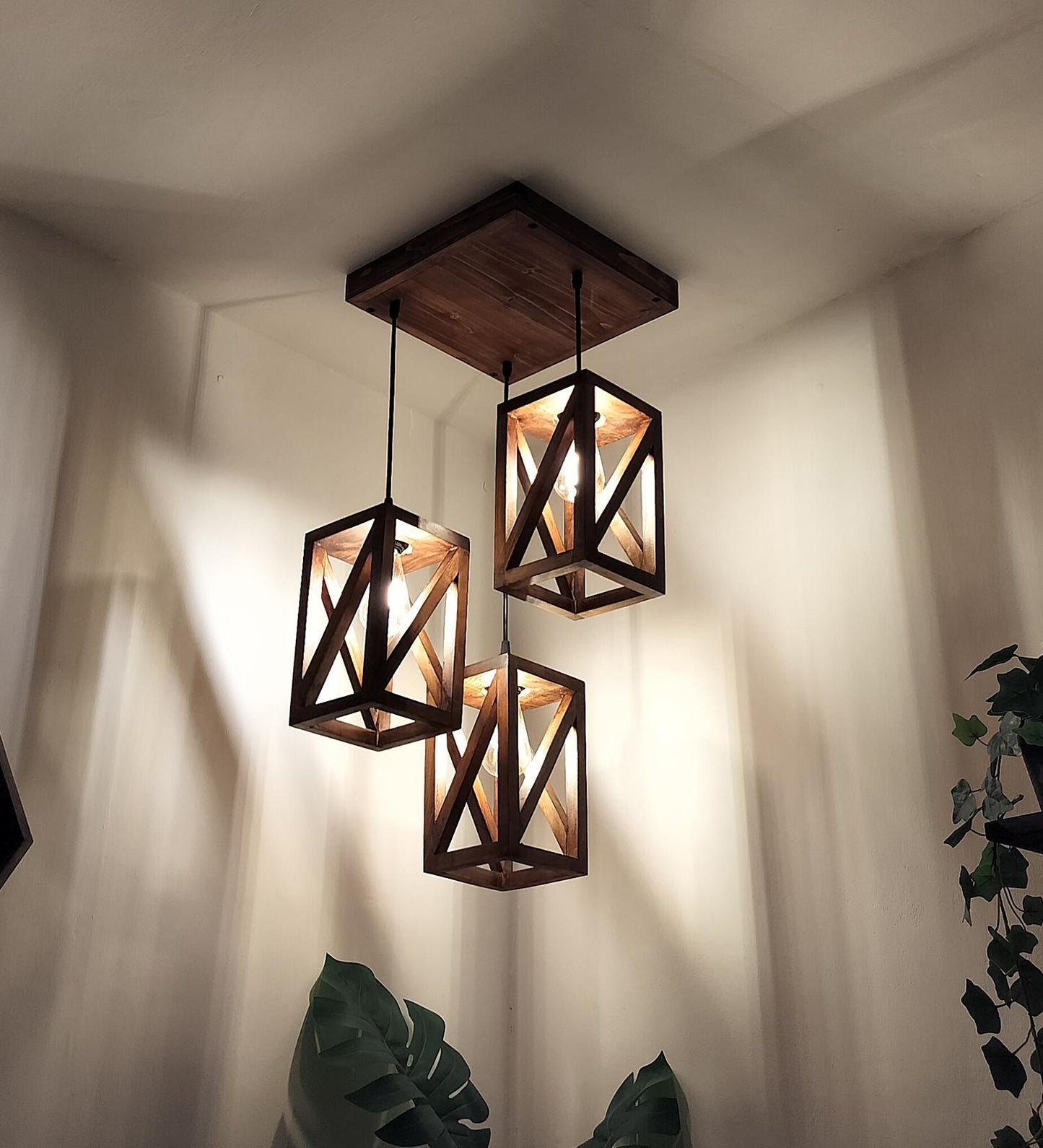 Teach Brown Wooden Cluster hanging Lamp
