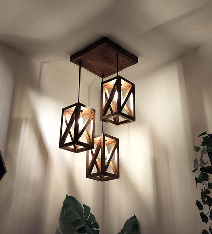 Teach Brown Wooden Cluster hanging Lamp
