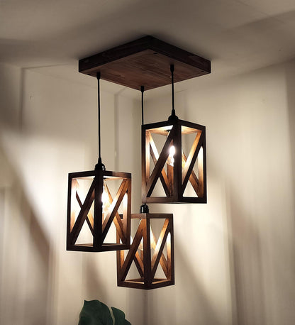 Teach Brown Wooden Cluster hanging Lamp