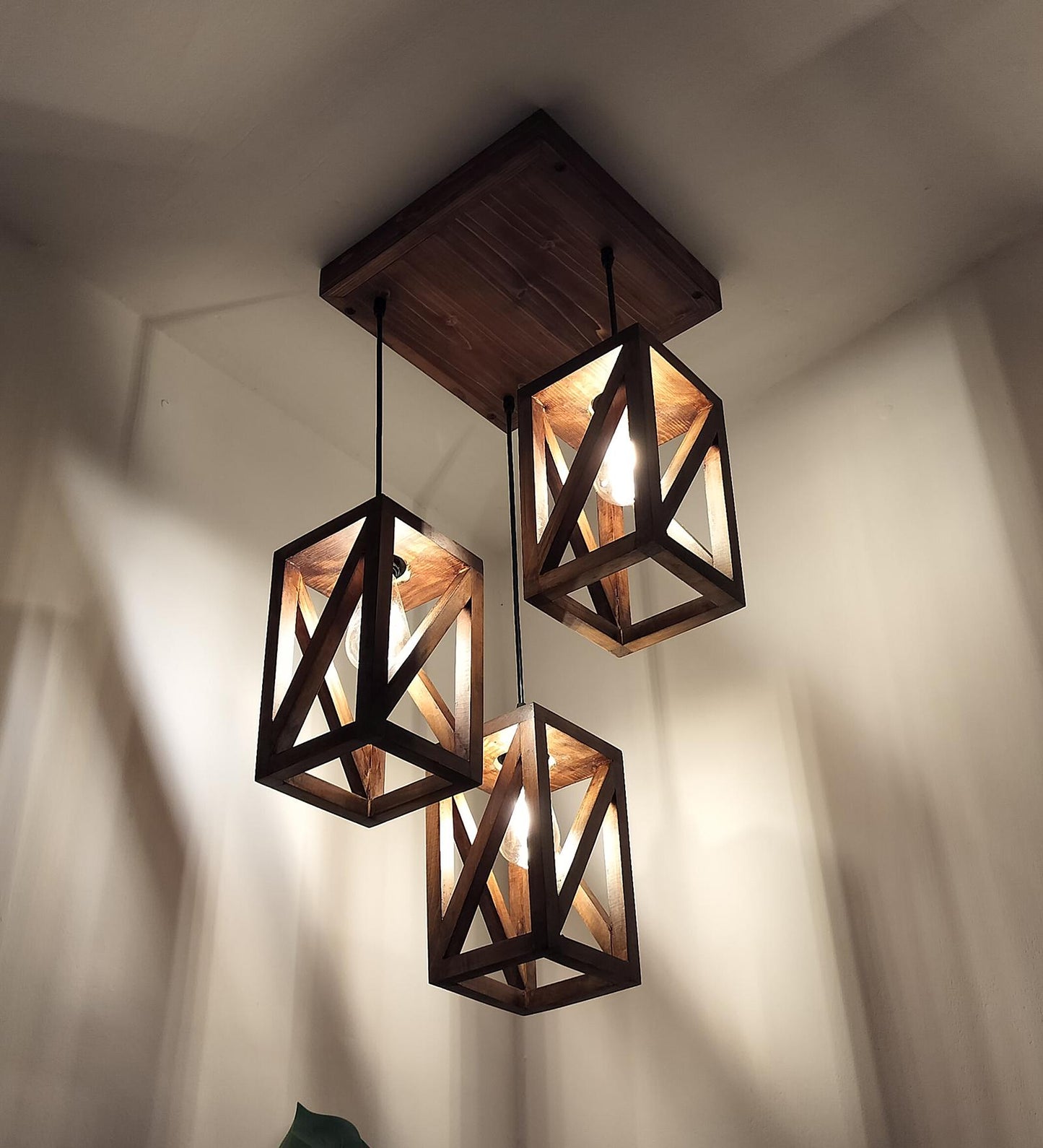 Teach Brown Wooden Cluster hanging Lamp