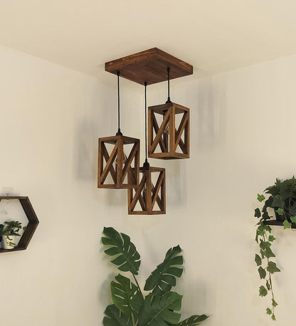 Teach Brown Wooden Cluster hanging Lamp