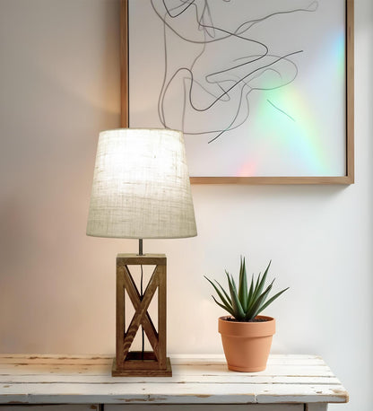 Teach Brown Wooden Table Lamp with Jute Lampshade