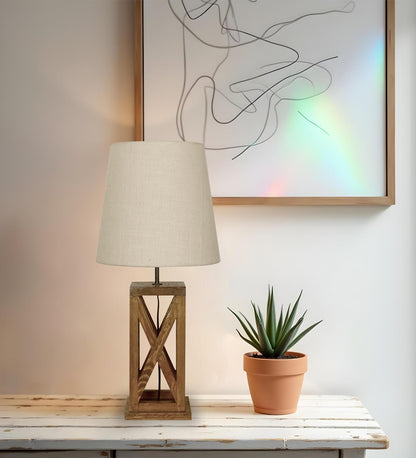 Teach Brown Wooden Table Lamp with Jute Lampshade