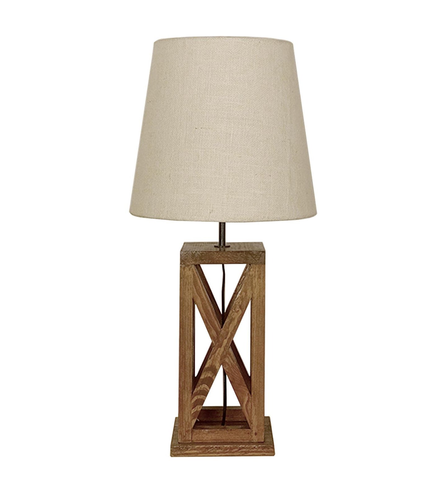 Teach Brown Wooden Table Lamp with Jute Lampshade