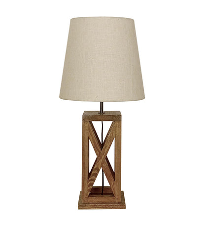 Teach Brown Wooden Table Lamp with Jute Lampshade