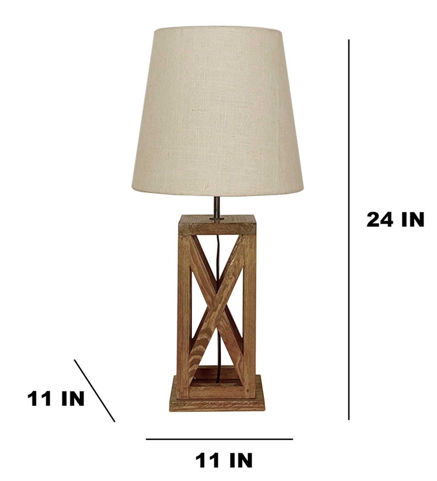 Teach Brown Wooden Table Lamp with Jute Lampshade