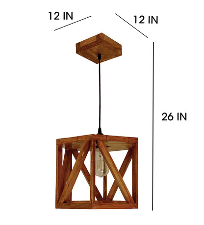 Teach Hexa Brown Wooden Single Hanging Lamp