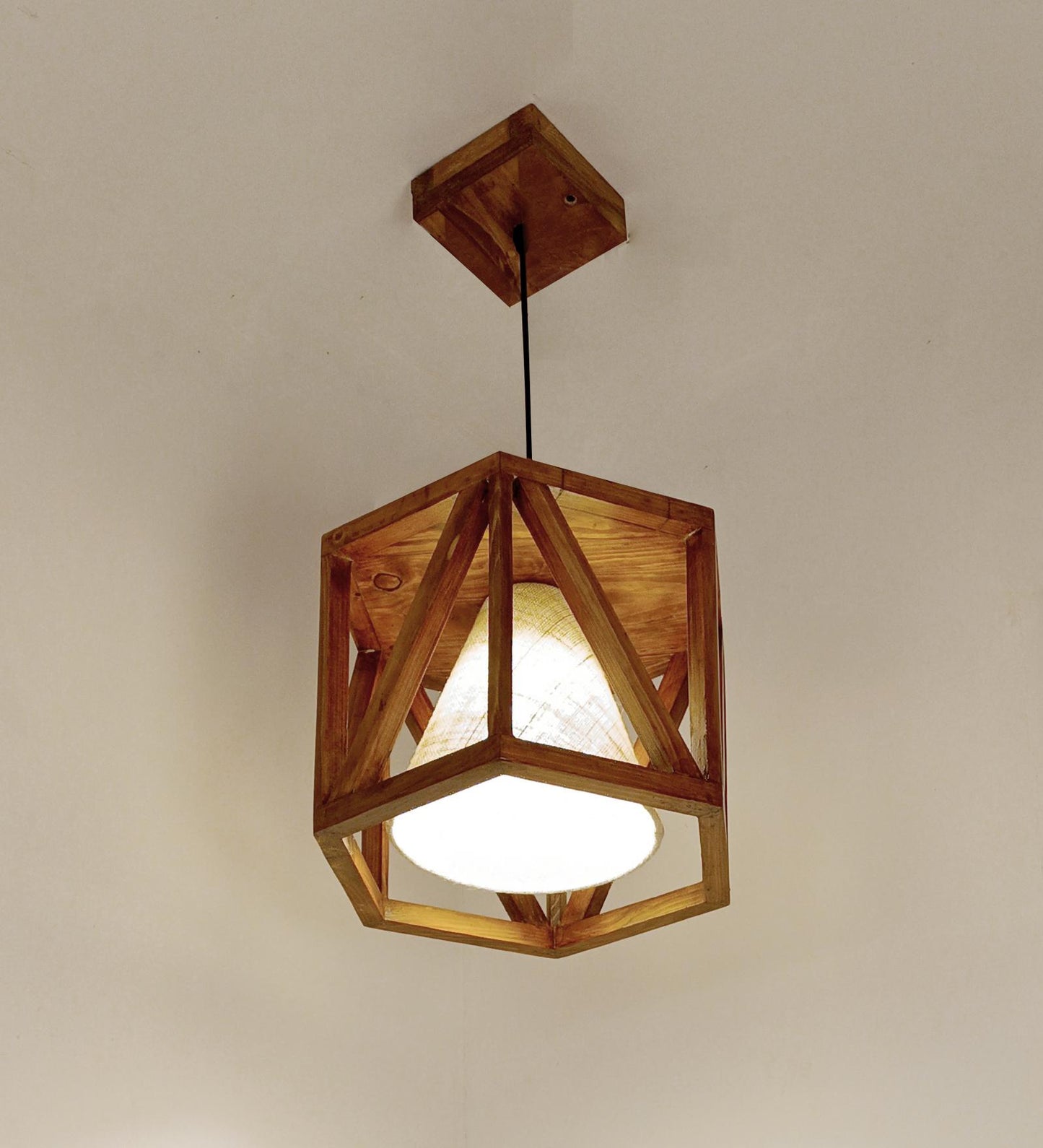 Teach Hexa Brown Wooden Single Hanging Lamp