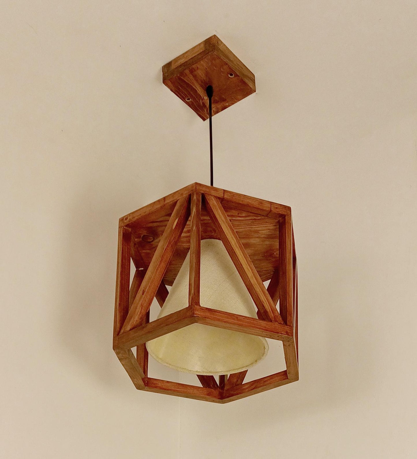 Teach Hexa Brown Wooden Single Hanging Lamp
