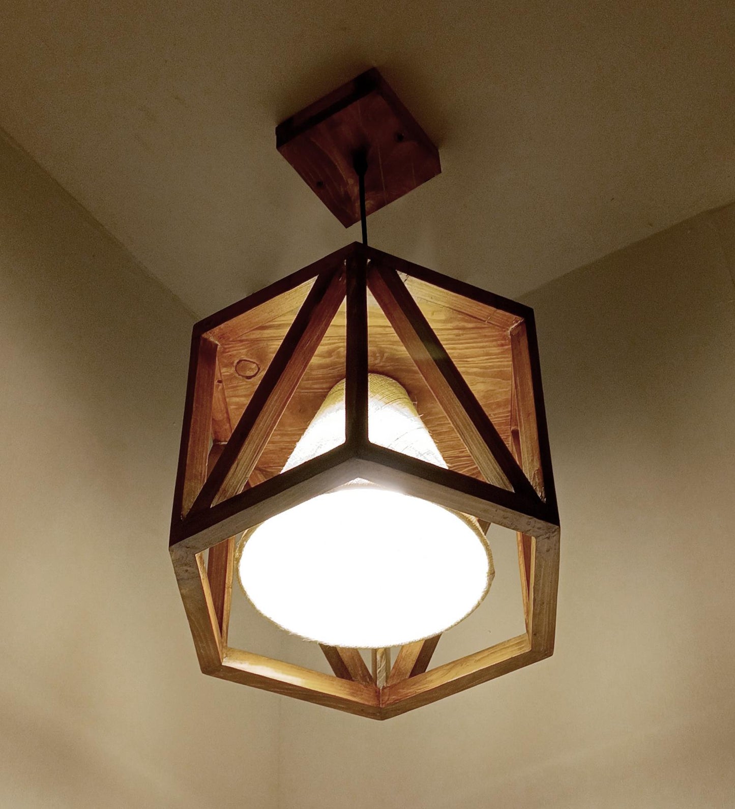 Teach Hexa Brown Wooden Single Hanging Lamp