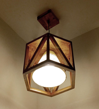 Teach Hexa Brown Wooden Single Hanging Lamp