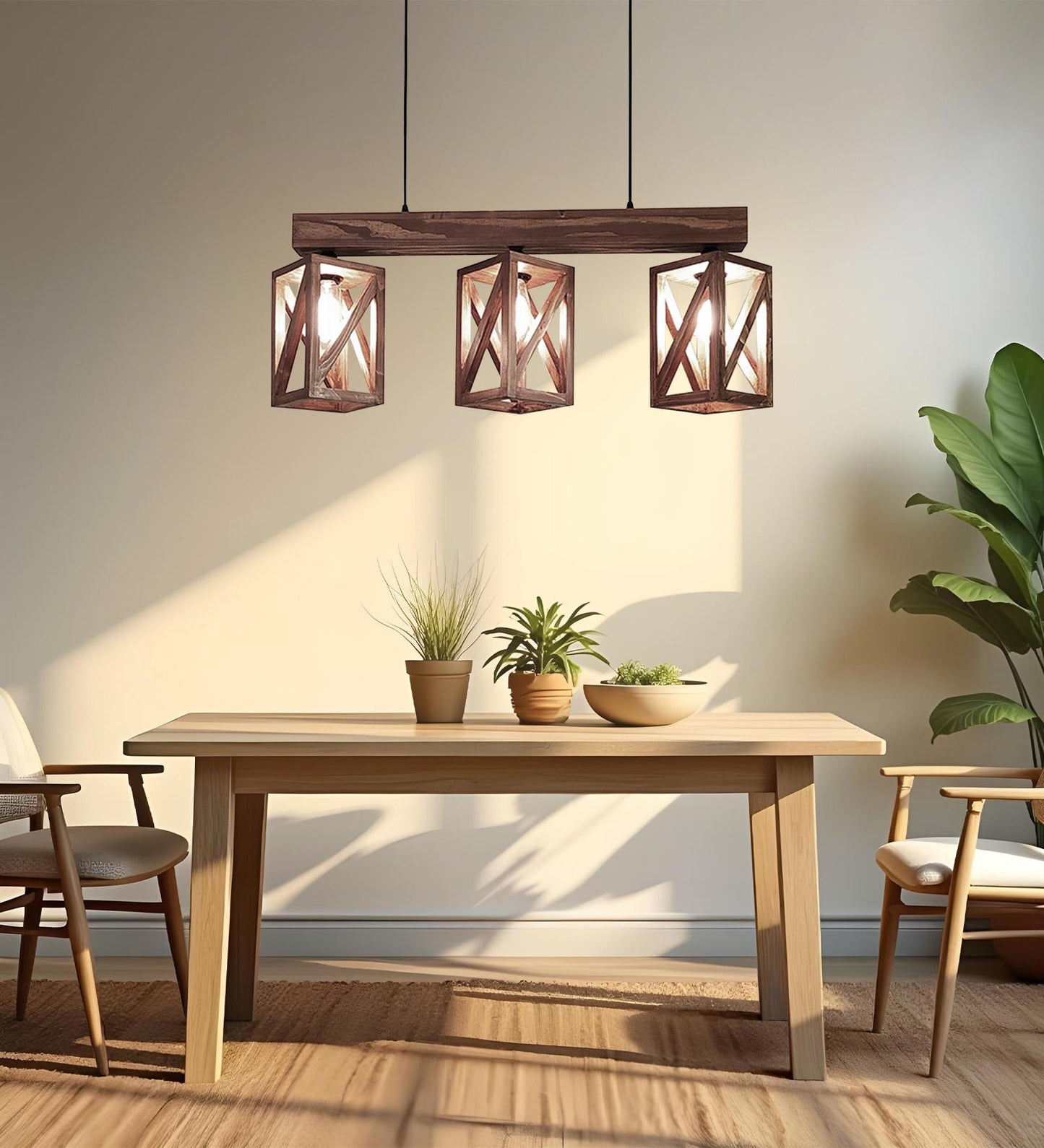 Teach Brown Wooden 3 Series Hanging Lamp
