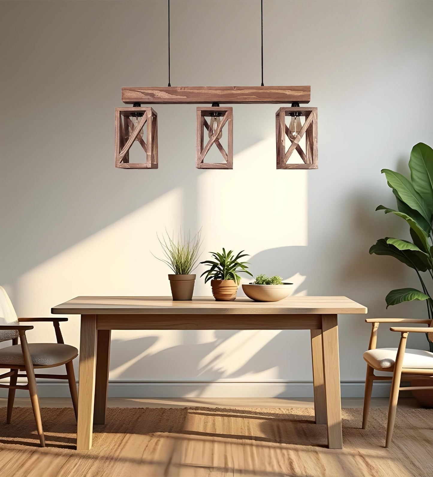 Teach Brown Wooden 3 Series Hanging Lamp