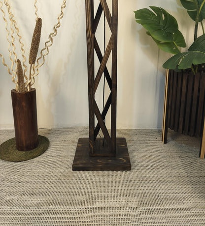 Teach Wooden Floor Lamp with Premium Beige Fabric Lampshade