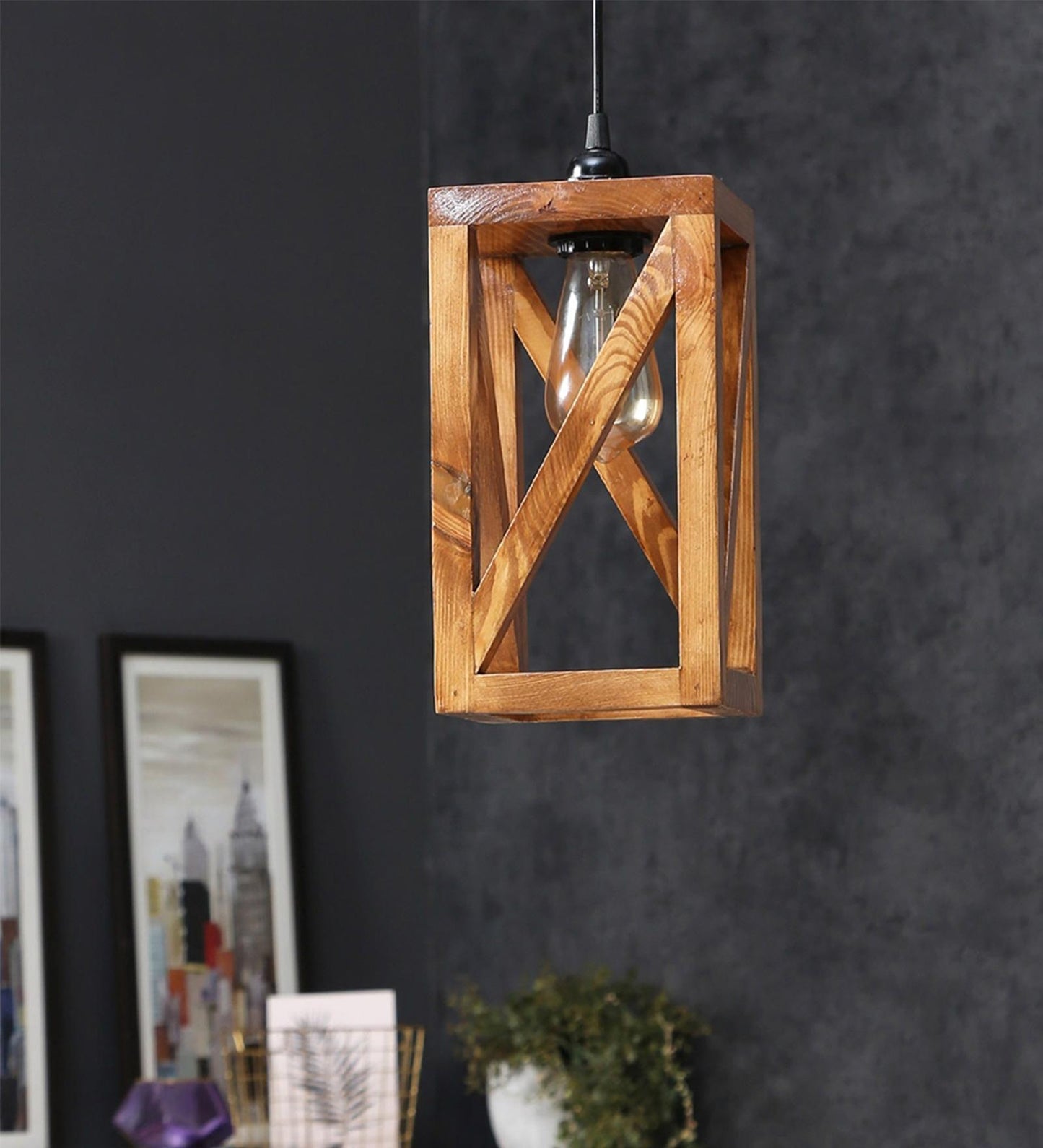 Teach Brown Wooden Single Hanging Lamp