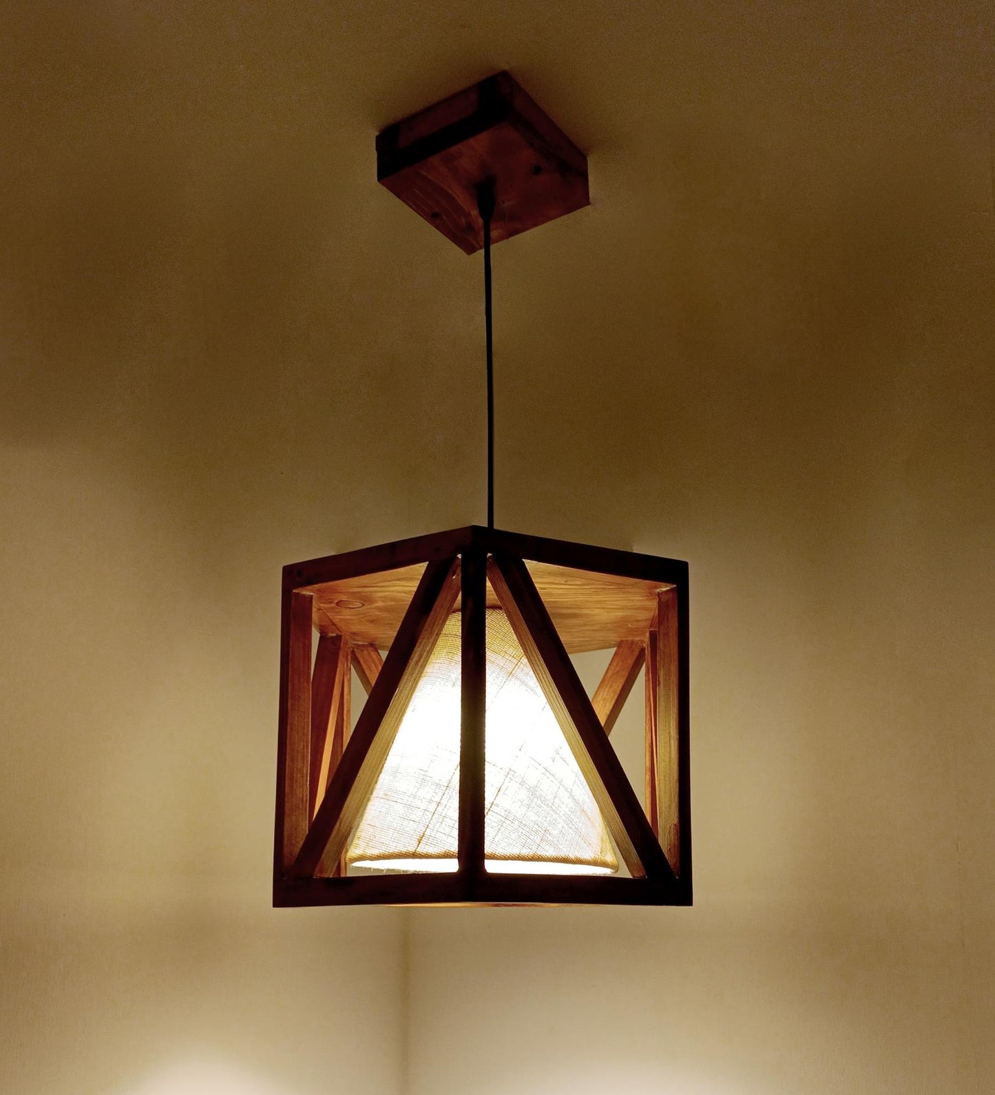 Teach Hexa Brown Wooden Single Hanging Lamp