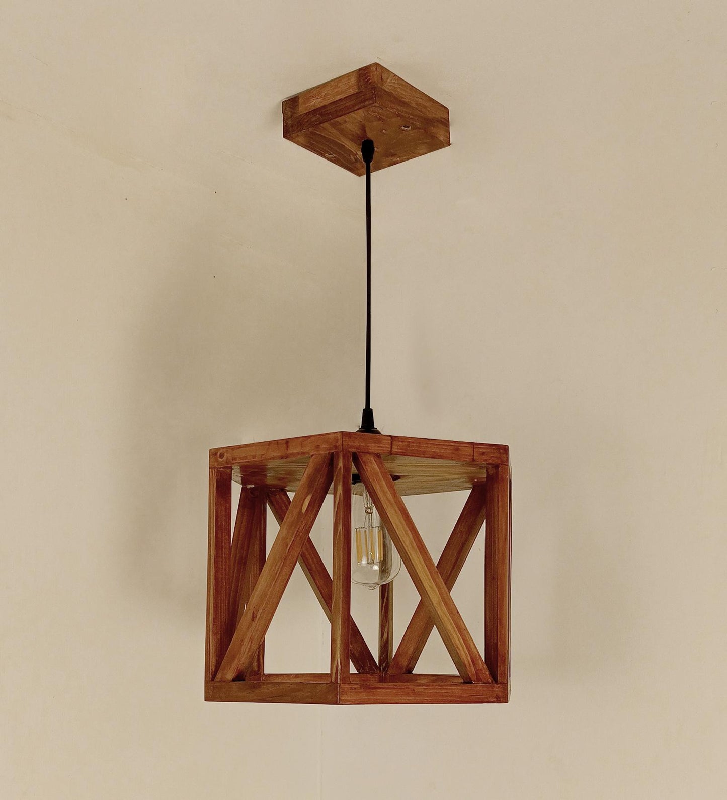 Teach Hexa Brown Wooden Single Hanging Lamp