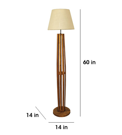 Jasper Boy Wooden Floor Lamp With Yellow Printed Fabric Lampshade