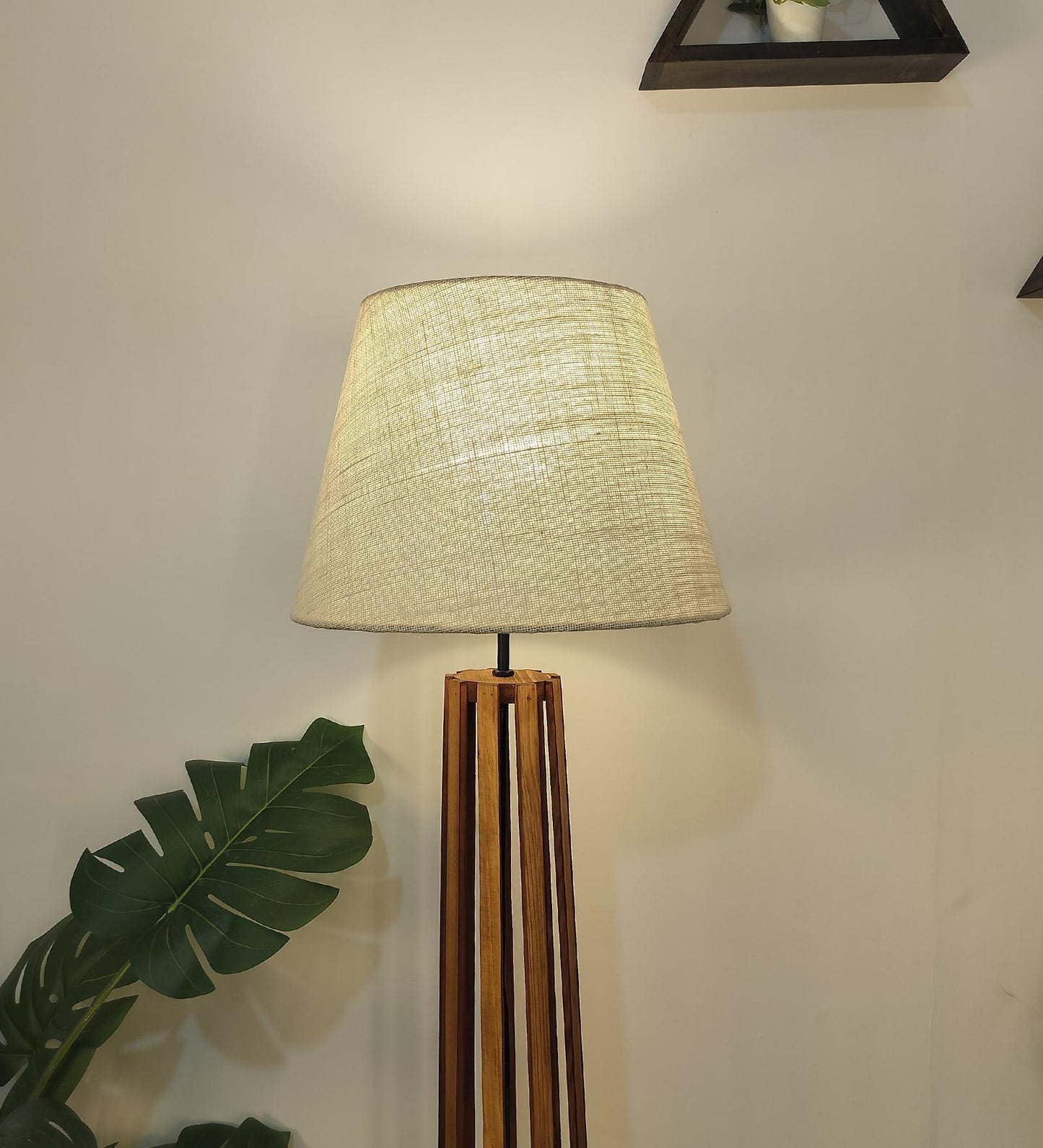 Jasper Boy Wooden Floor Lamp With Yellow Printed Fabric Lampshade