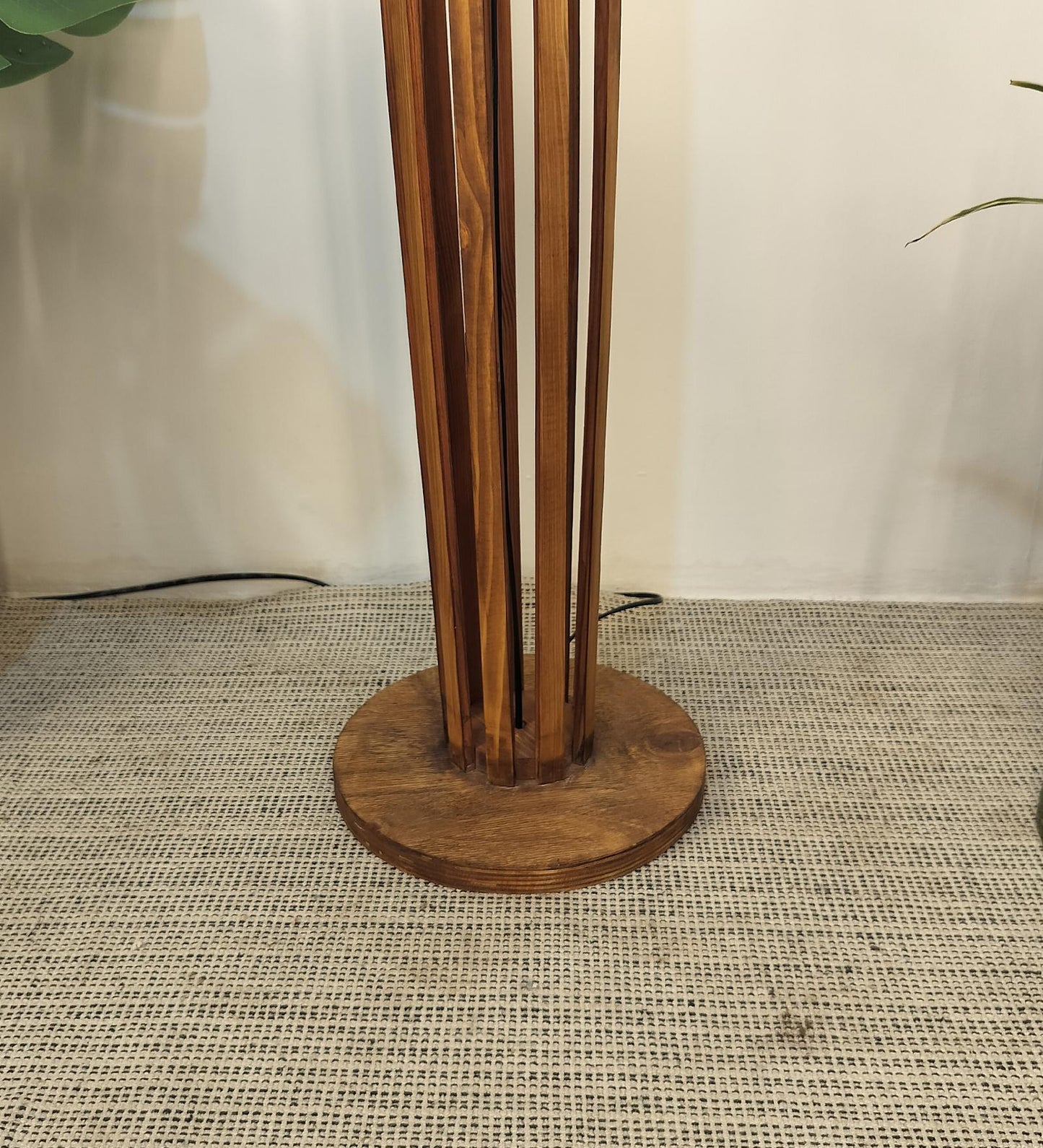 Jasper Boy Wooden Floor Lamp With Yellow Printed Fabric Lampshade