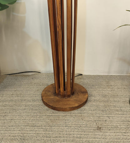 Jasper Boy Wooden Floor Lamp With Yellow Printed Fabric Lampshade