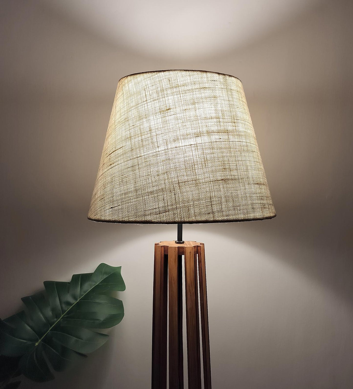 Jasper Boy Wooden Floor Lamp With Yellow Printed Fabric Lampshade