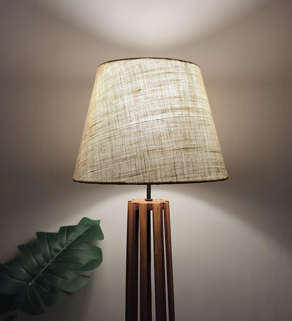 Jasper Boy Wooden Floor Lamp With Yellow Printed Fabric Lampshade