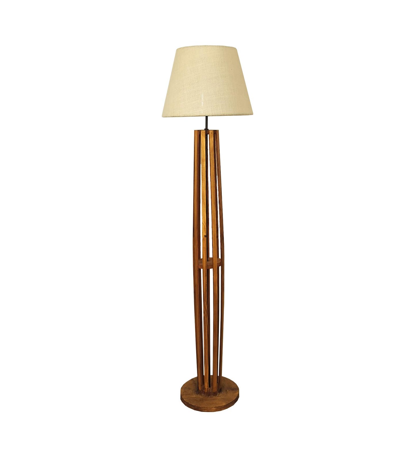 Jasper Boy Wooden Floor Lamp With Yellow Printed Fabric Lampshade