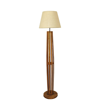 Jasper Boy Wooden Floor Lamp With Yellow Printed Fabric Lampshade