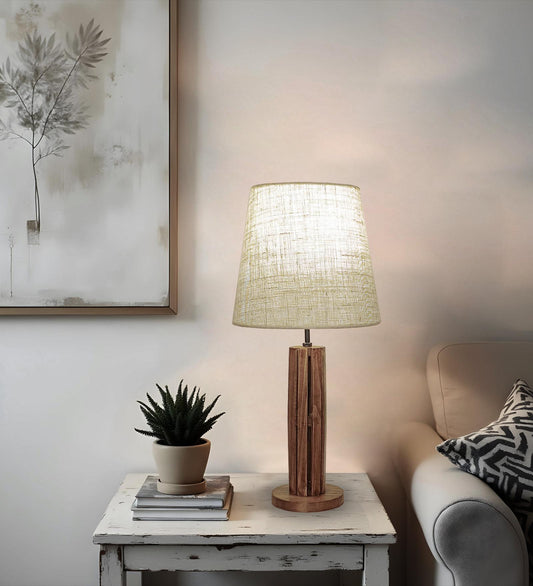 Smell Wooden Table Lamp with Jute Lampshade