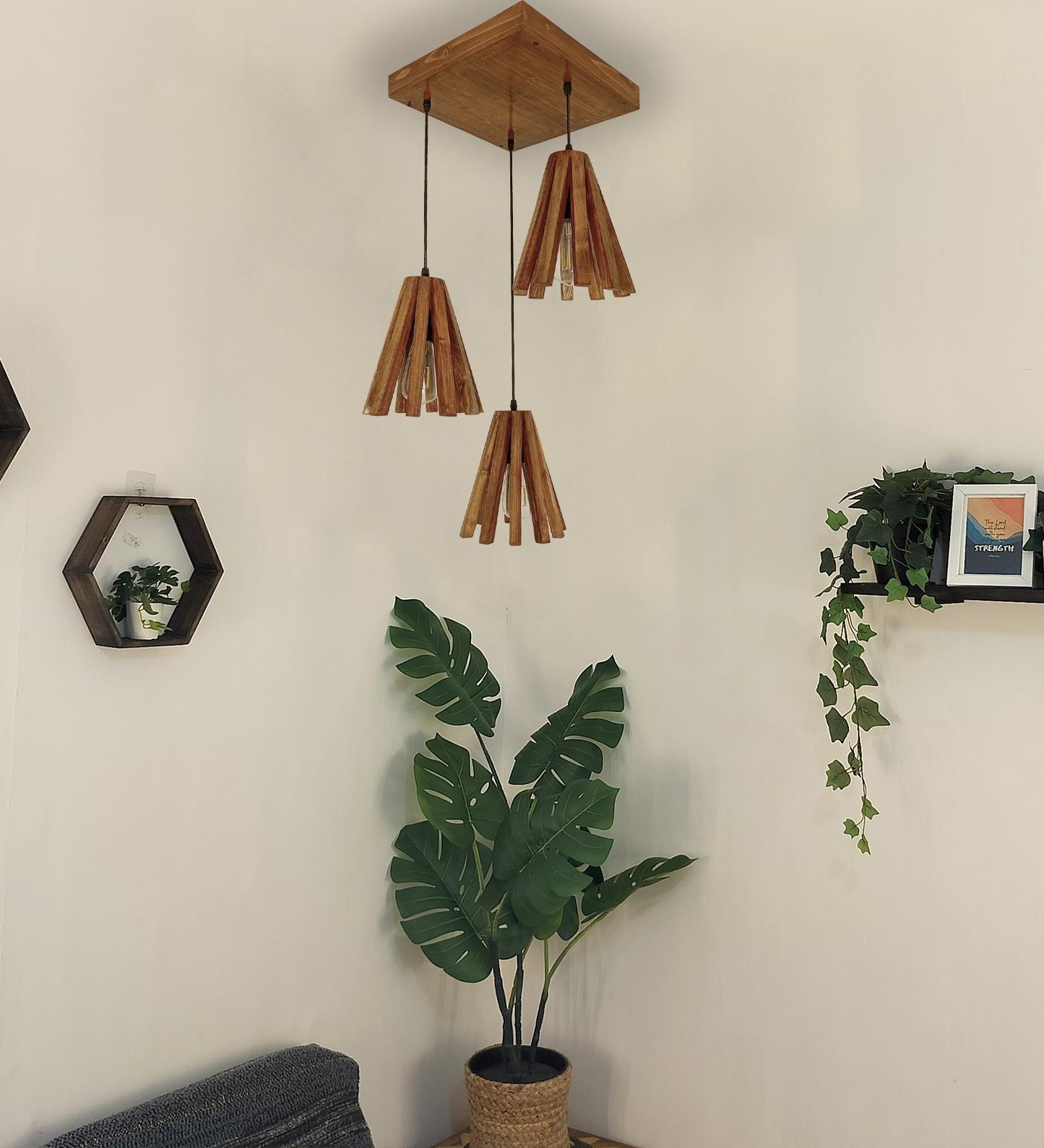 Think Brown Wooden Cluster Hanging Lamp