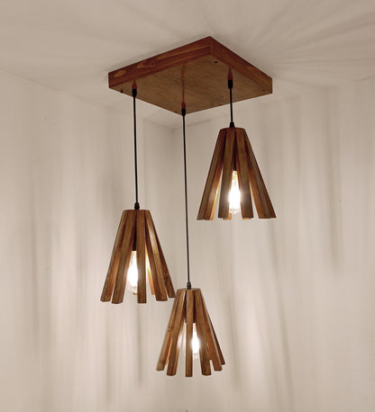 Think Brown Wooden Cluster Hanging Lamp