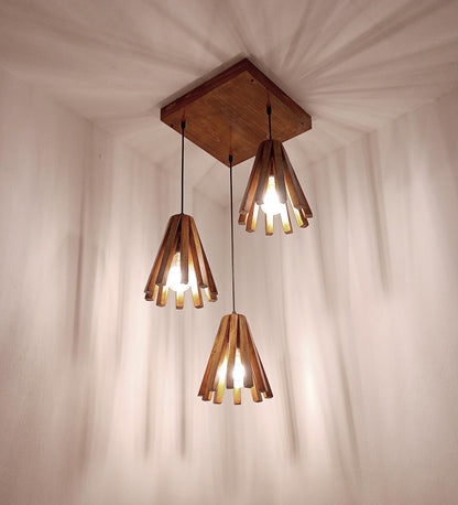 Think Brown Wooden Cluster Hanging Lamp