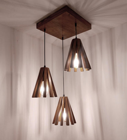 Think Brown Wooden Cluster Hanging Lamp