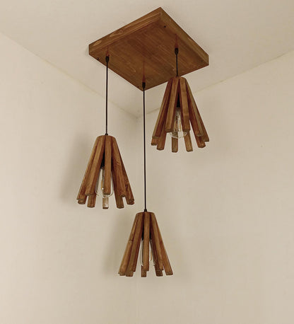 Think Brown Wooden Cluster Hanging Lamp