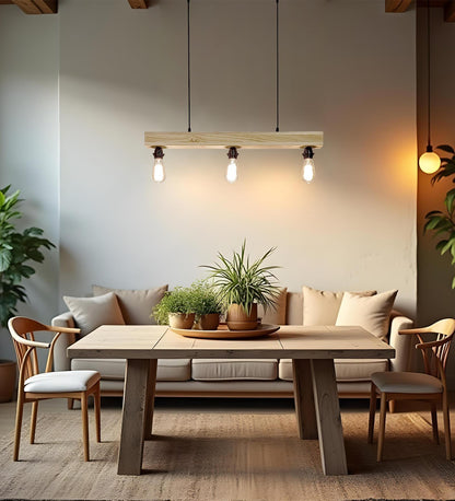 High Beige Wooden 3 Series Hanging Lamp