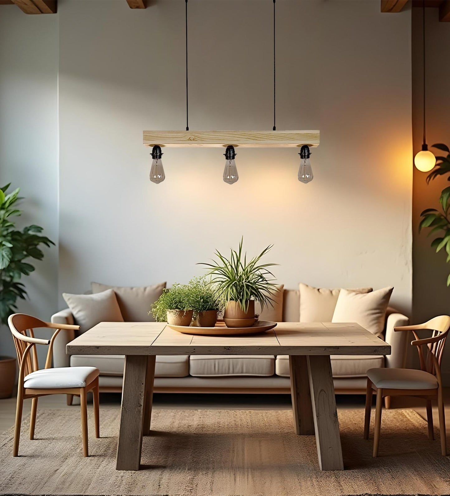 High Beige Wooden 3 Series Hanging Lamp