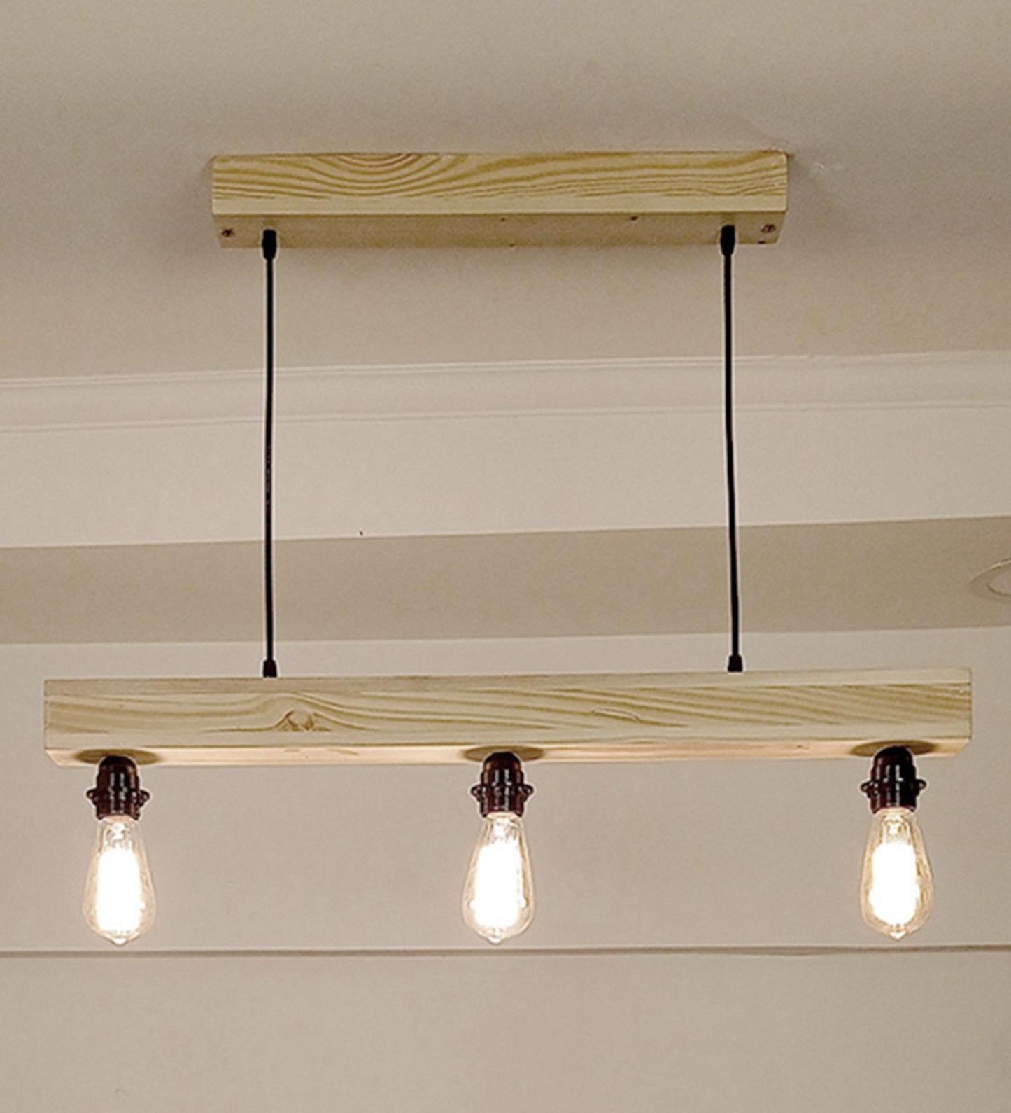 High Beige Wooden 3 Series Hanging Lamp