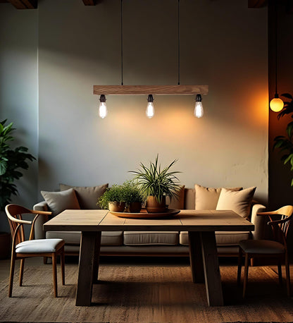 High Brown Wooden 3 Series Hanging Lamp