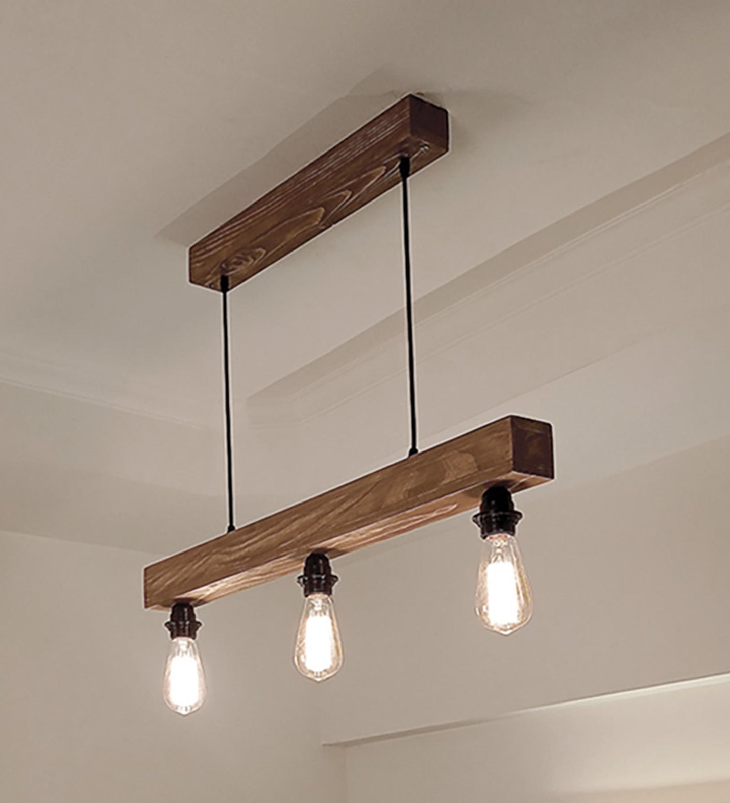 High Brown Wooden 3 Series Hanging Lamp