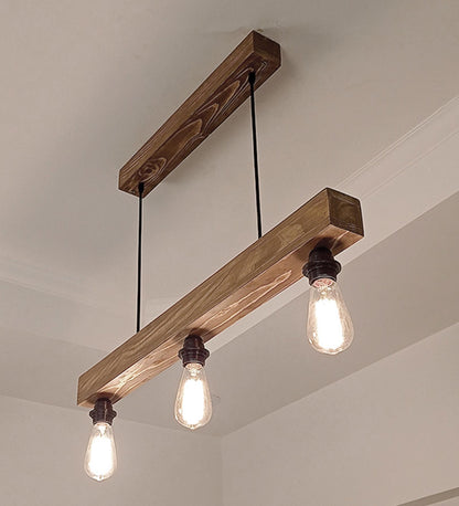 High Brown Wooden 3 Series Hanging Lamp