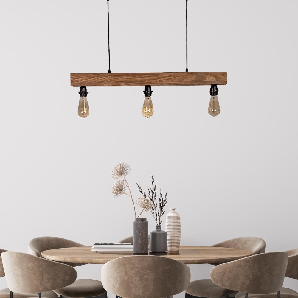 High Brown Wooden 3 Series Hanging Lamp